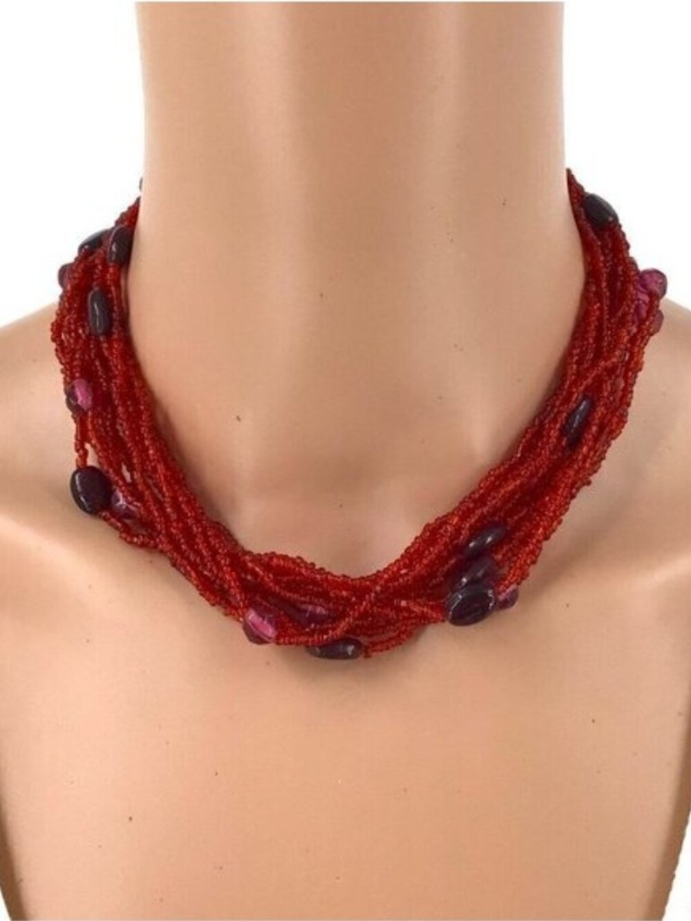Torsade Necklace Red Beaded Casual Career Adjustable Length